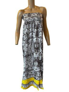 Talbots Sun Dress Tube Smocked Maxi Small Paisley Lined Resort Wear Boho